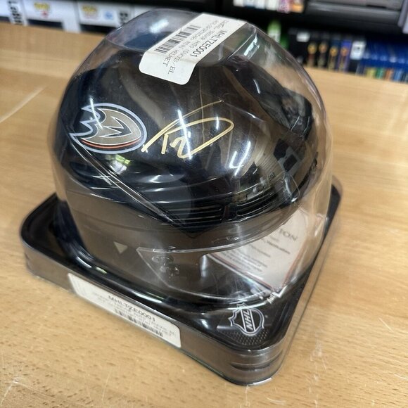 Trevor Zegras Anaheim Ducks Signed Black Mini Helmet - Picture 6 of 6